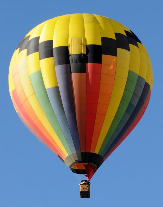 A colorful, modern hot air balloon.