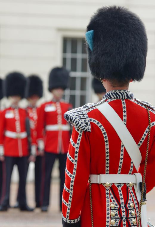 Visitors to London may see members of the Queen's Guard at royal residences.