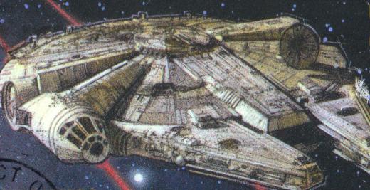 Luke Skywalker travels aboard the Millenium Falcon in the first Star Wars movie.