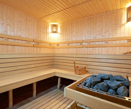 A sauna at a spa resort.