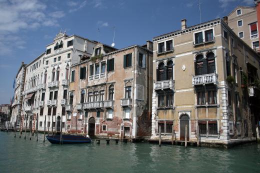 Gondolas are common in Venice, Italy.